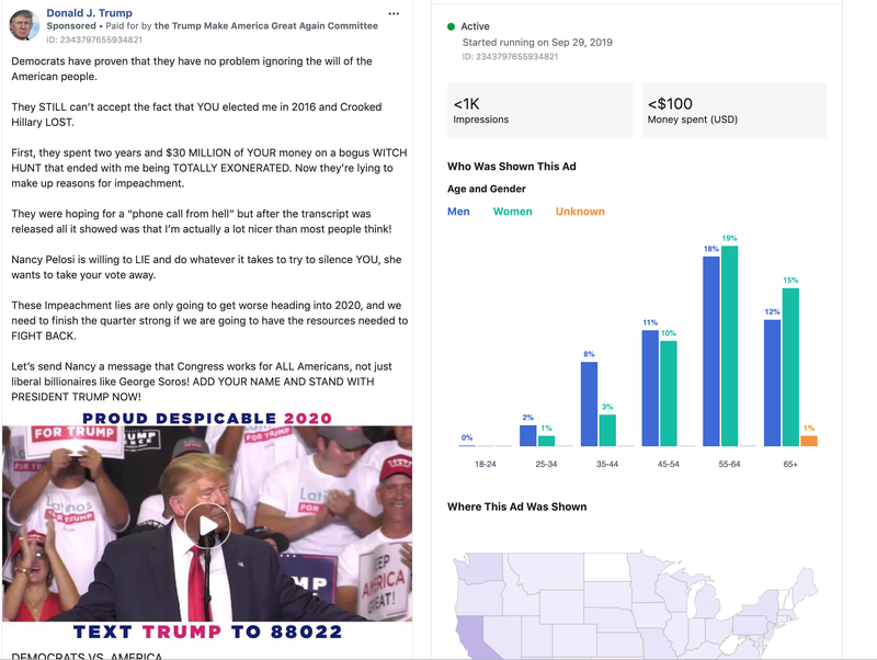 One of the Facebook ads the Trump campaign ran over the weekend featuring stolen music